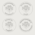 Vector set of linear icons related to sustainable eco friendly fabric manufacture